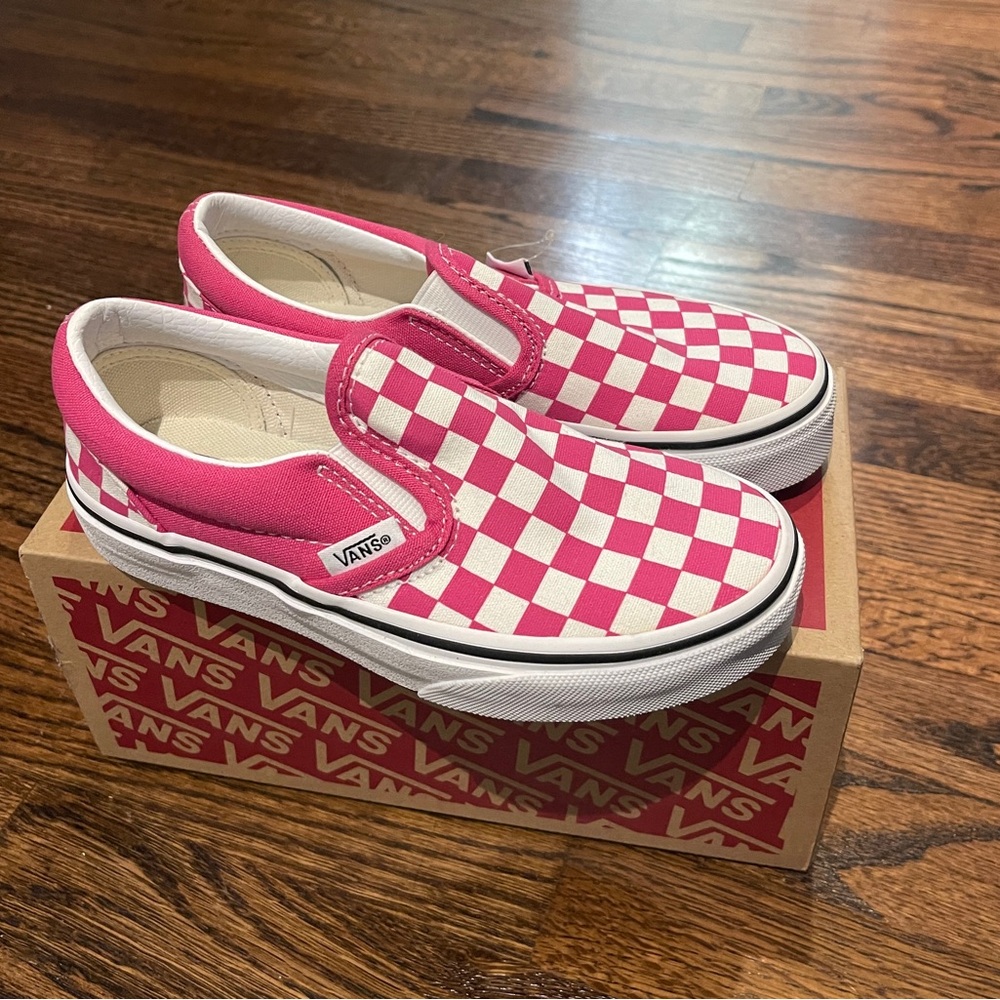 Vans Fuchsia and White Checkered Slip-Ons